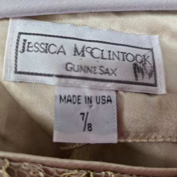Vintage Jessica McClintock Gunne Sax Gold Lace Mini Dress Size 7/8 - Picture 4 of 6